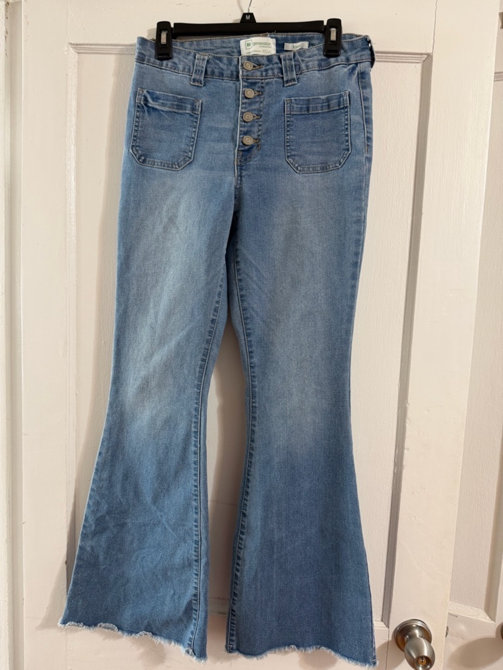 Button-Fly Light Wash Flare Jeans - Women